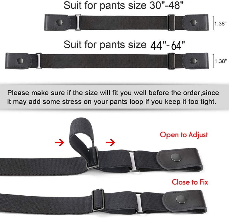 WERFORU No Buckle Show Belt for Men Buckle Free Stretch Belt for Jeans Pants 1.38 Inches Wide Father's Day Gift, Black Belt Gun Snap, Pants Size 30-48 Inches - Image 3